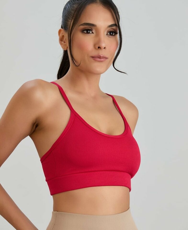 Aurafit Fitilli U Yaka İp Askılı Basic Büstiyer/Croptop - 9027 Kırmızı - S/M