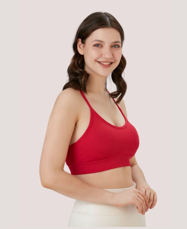Aurafit Fitilli U Yaka İp Askılı Basic Büstiyer/Croptop - 9027 Kırmızı - M/L
