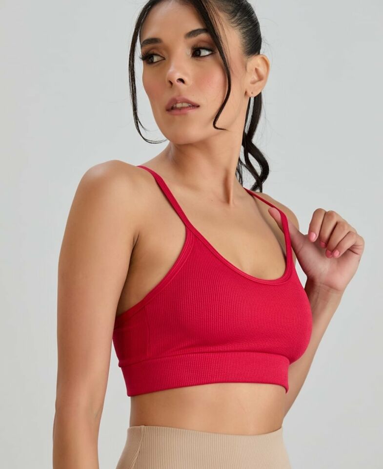 Aurafit Fitilli U Yaka İp Askılı Basic Büstiyer/Croptop - 9027 Kırmızı - M/L