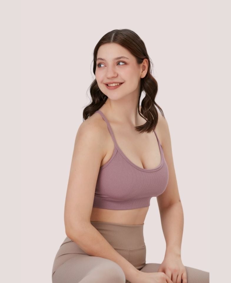 Aurafit Fitilli U Yaka İp Askılı Basic Büstiyer/Croptop - 9027 Pudra  - S/M