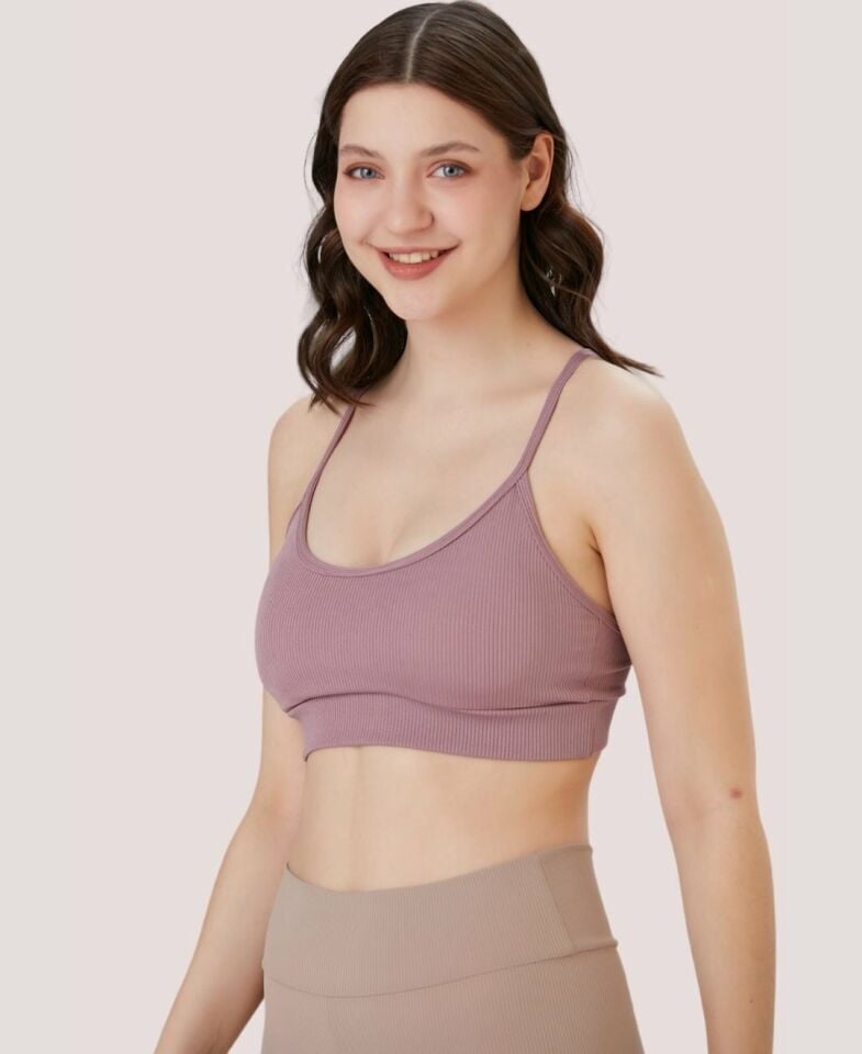 Aurafit Fitilli U Yaka İp Askılı Basic Büstiyer/Croptop - 9027 Pudra  - M/L