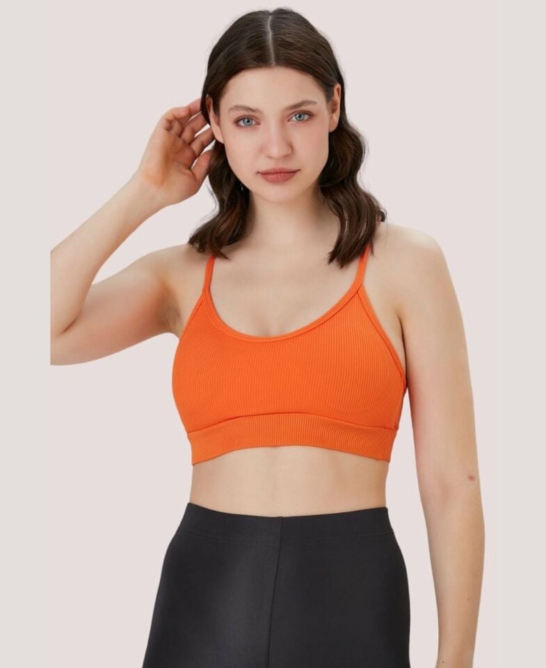 Aurafit Fitilli U Yaka İp Askılı Basic Büstiyer/Croptop - 9027 Turuncu - S/M