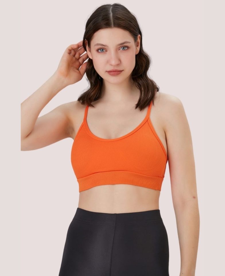 Aurafit Fitilli U Yaka İp Askılı Basic Büstiyer/Croptop - 9027 Turuncu - M/L