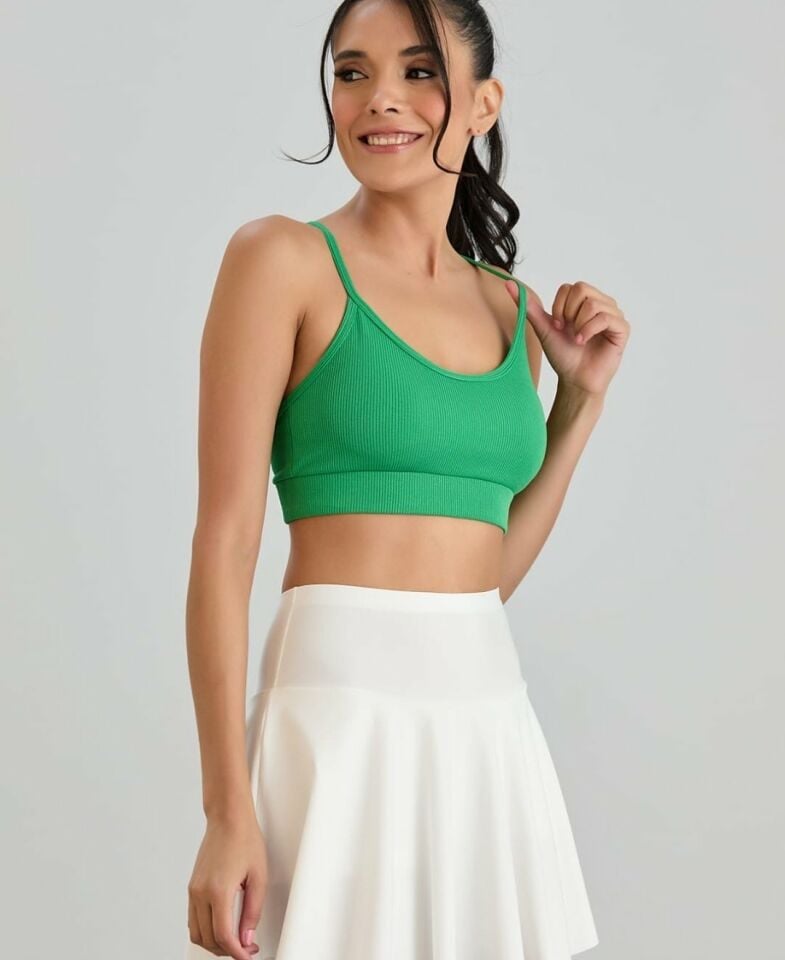 Aurafit Fitilli U Yaka İp Askılı Basic Büstiyer/Croptop - 9027 Yeşil - S/M