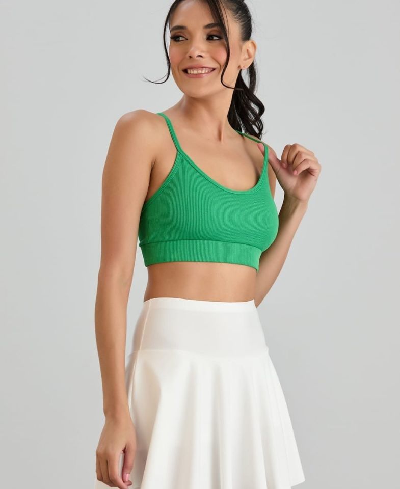 Aurafit Fitilli U Yaka İp Askılı Basic Büstiyer/Croptop - 9027 Yeşil - M/L