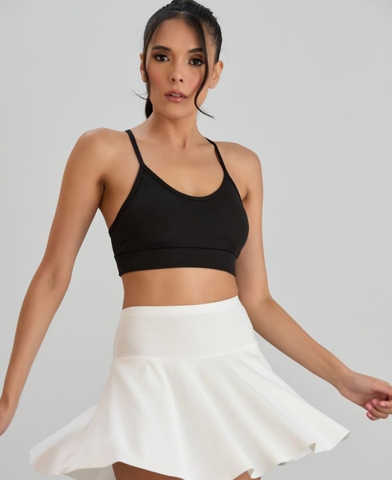 Aurafit Fitilli U Yaka İp Askılı Basic Büstiyer/Croptop - 9027 Siyah - S/M