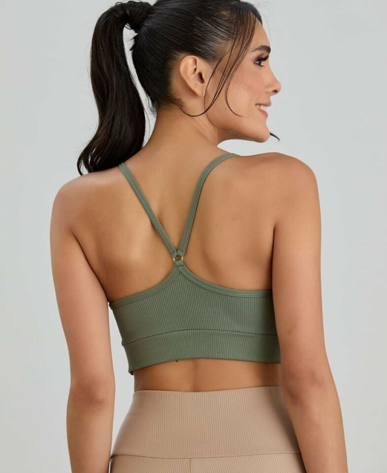Aurafit Fitilli U Yaka İp Askılı Basic Büstiyer/Croptop - 9027 Haki Yeşil - S/M