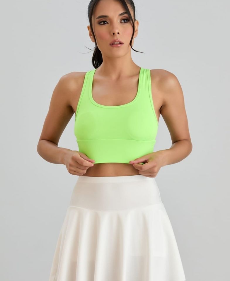 Aurafit Arkası Halter Kesim U Yaka Spor Sütyeni/Büstiyer/Croptop-9041 Fosfor Yeşil - S/M