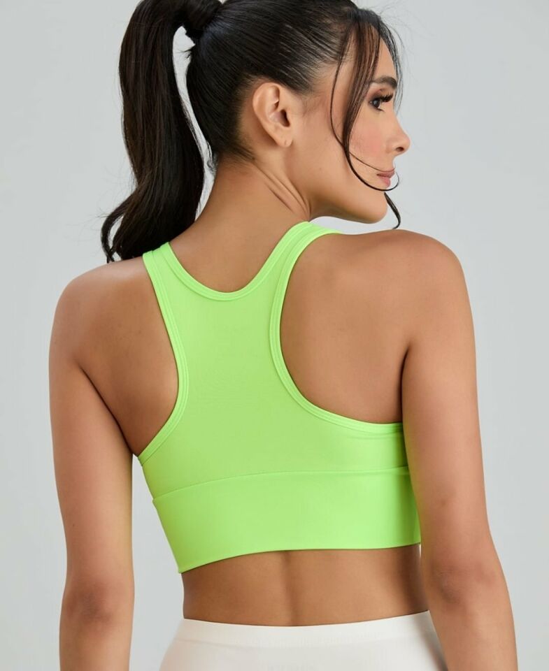 Aurafit Arkası Halter Kesim U Yaka Spor Sütyeni/Büstiyer/Croptop-9041 Fosfor Yeşil - S/M