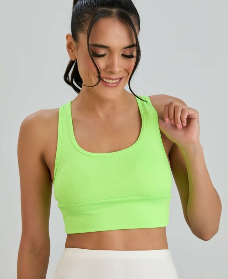 Aurafit Arkası Halter Kesim U Yaka Spor Sütyeni/Büstiyer/Croptop-9041 Fosfor Yeşil - S/M