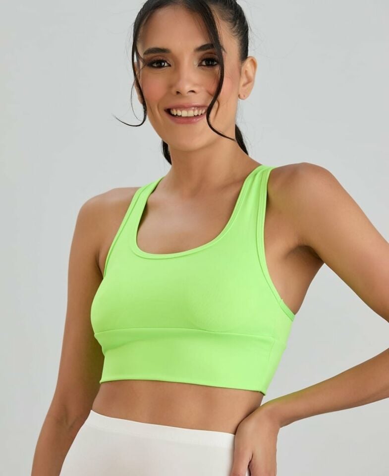 Aurafit Arkası Halter Kesim U Yaka Spor Sütyeni/Büstiyer/Croptop-9041 Fosfor Yeşil - M/L