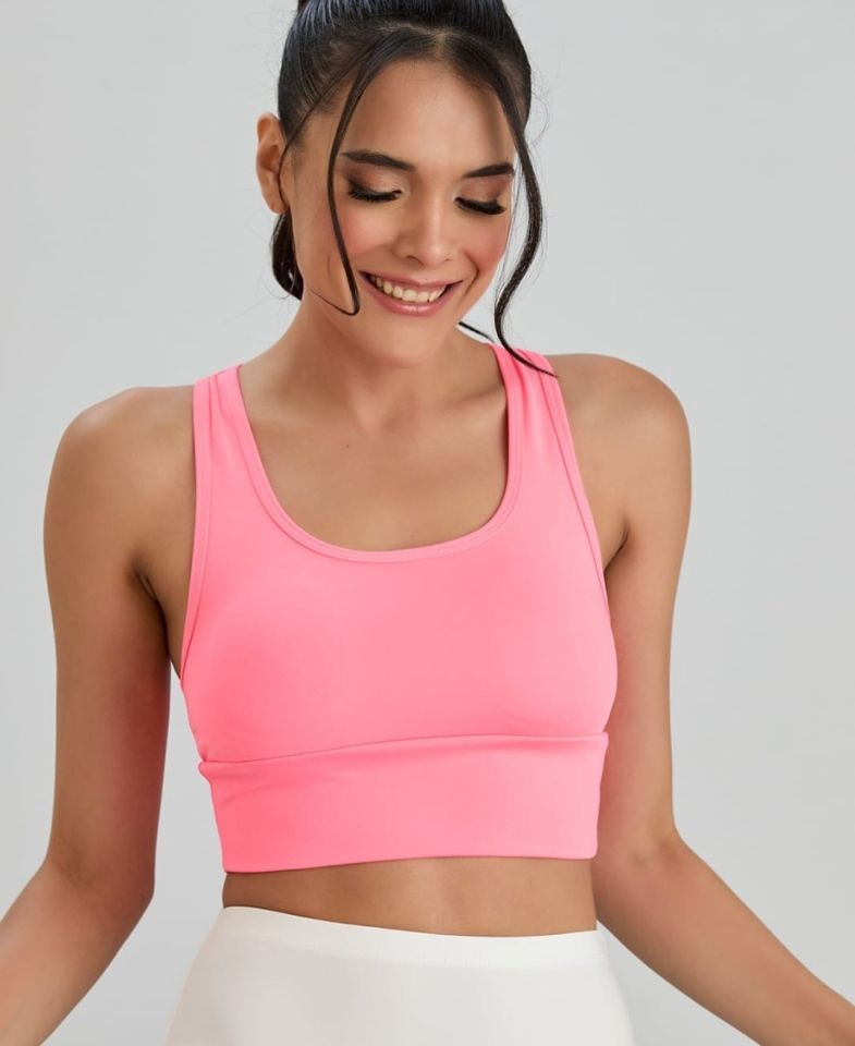 Aurafit Arkası Halter Kesim U Yaka Spor Sütyeni/Büstiyer/Croptop-9041 Fosfor Pembe - S/M