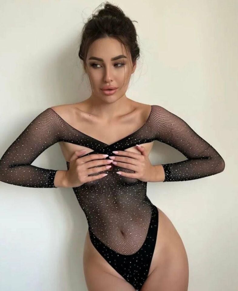 Carlina Taşlı Çağraz Bağlama File Bodysuit -5553 Siyah - Tek Ebat