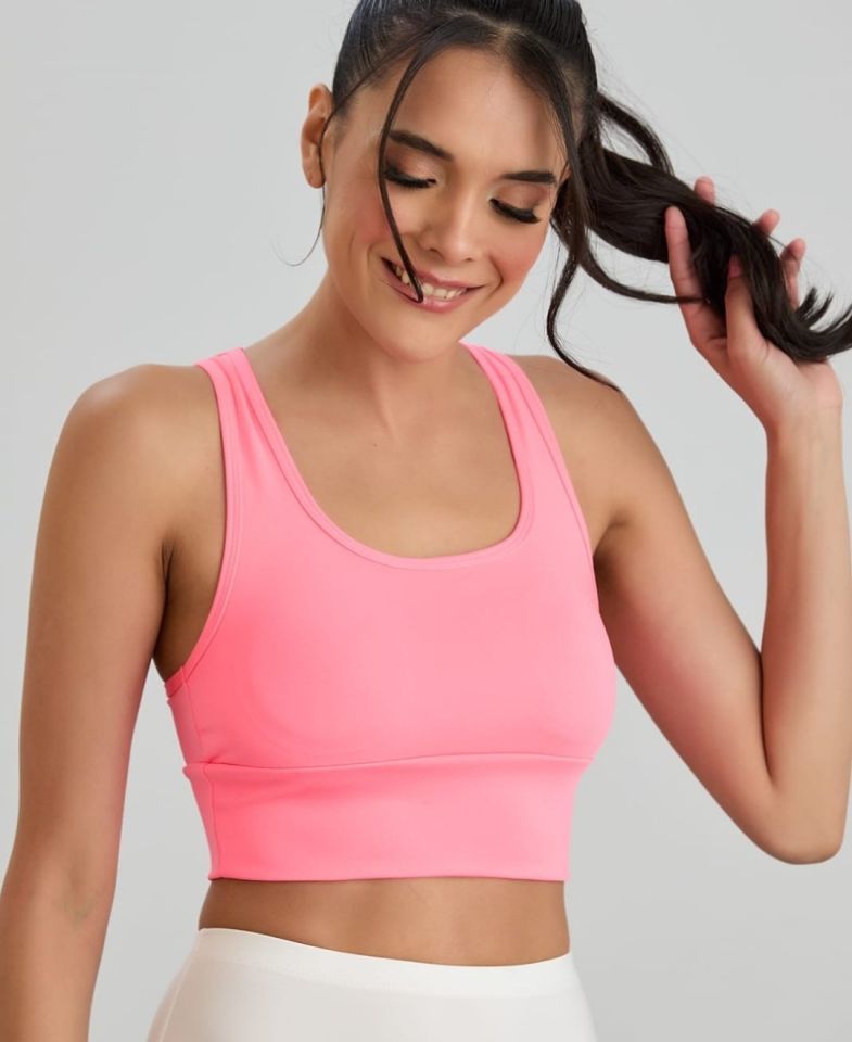 Aurafit Arkası Halter Kesim U Yaka Spor Sütyeni/Büstiyer/Croptop-9041 Fosfor Pembe - M/L