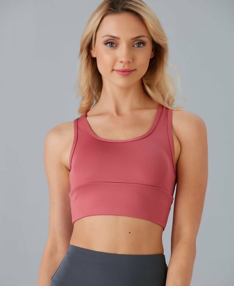 Aurafit Arkası Halter Kesim U Yaka Spor Sütyeni/Büstiyer/Croptop-9041 Gül Kurusu - S/M