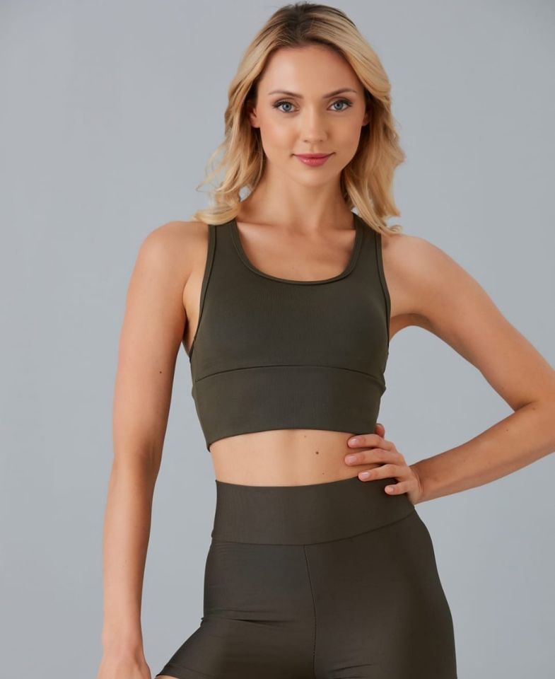 Aurafit Arkası Halter Kesim U Yaka Spor Sütyeni/Büstiyer/Croptop-9041 Haki Yeşil - S/M