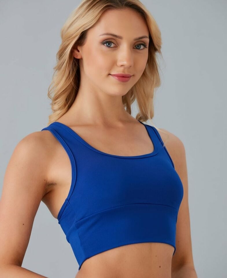 Aurafit Arkası Halter Kesim U Yaka Spor Sütyeni/Büstiyer/Croptop-9041 Saks Mavisi - S/M