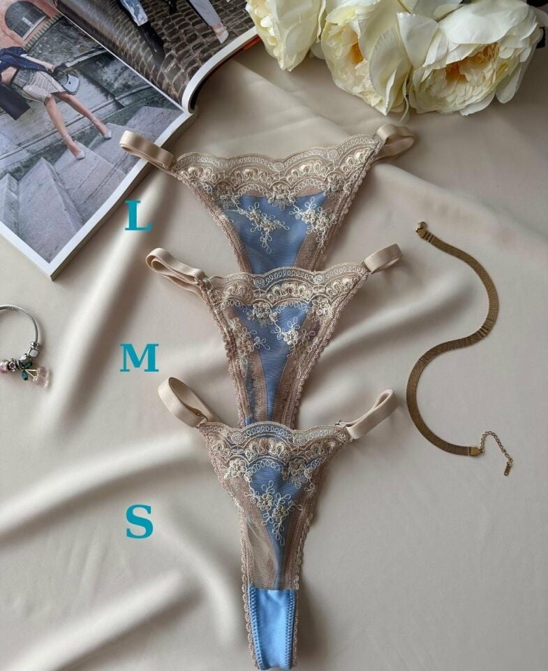 Leila Junior Mavi Bej Vintage Tanga Mavi/Bej - L