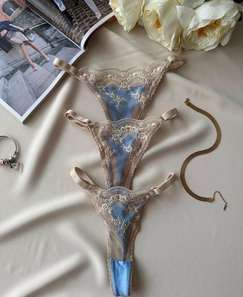 Leila Junior Mavi Bej Vintage Tanga Mavi/Bej - L