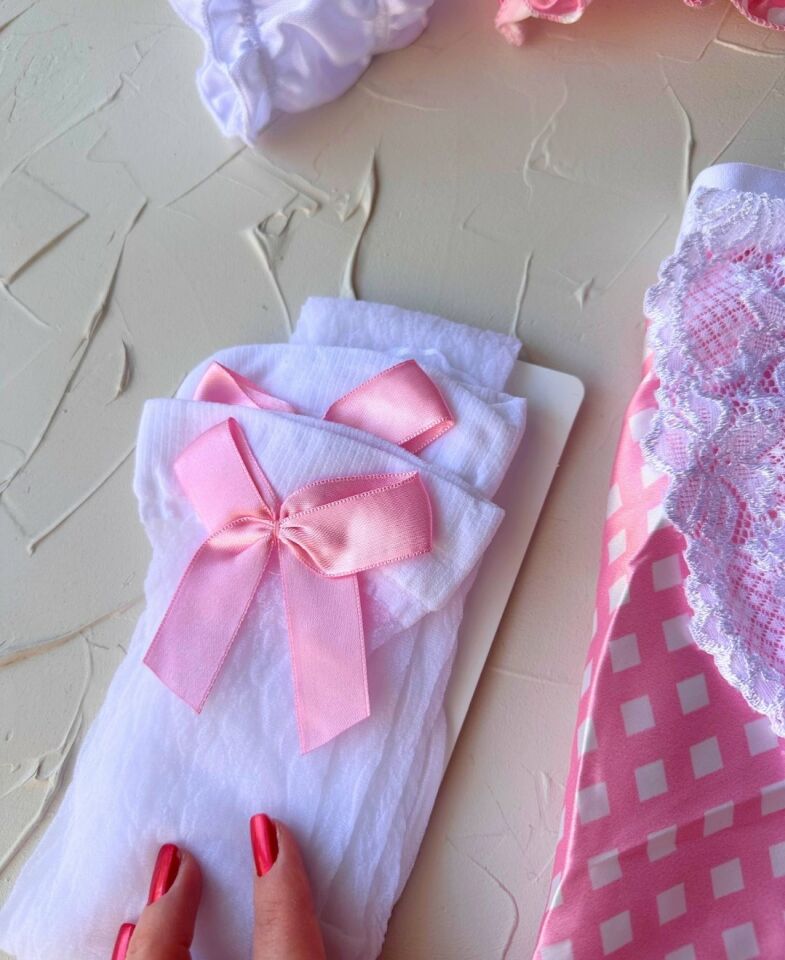 Kadın Pembe Beyaz Kurdele Detaylı Büstiyer Etekli Çoraplı Hizmetçi Kostüm -3634 Pembe - S/M