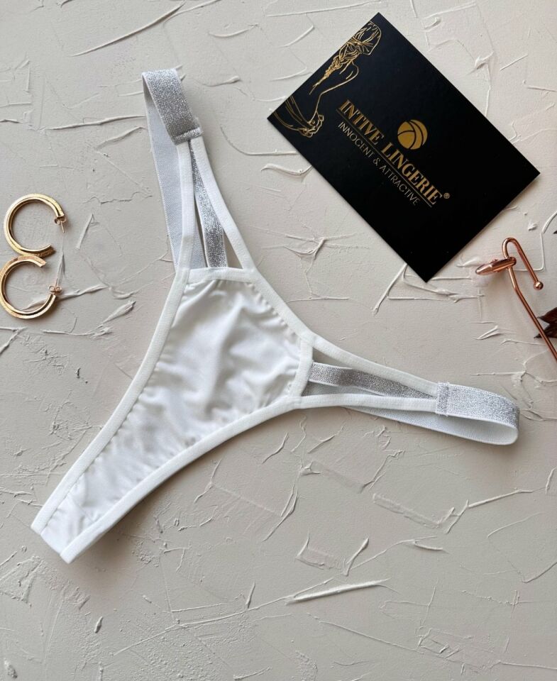 Passione Parlak Şerit Detaylı Beyaz Esnek Normal Bel Tanga Beyaz - L/XL