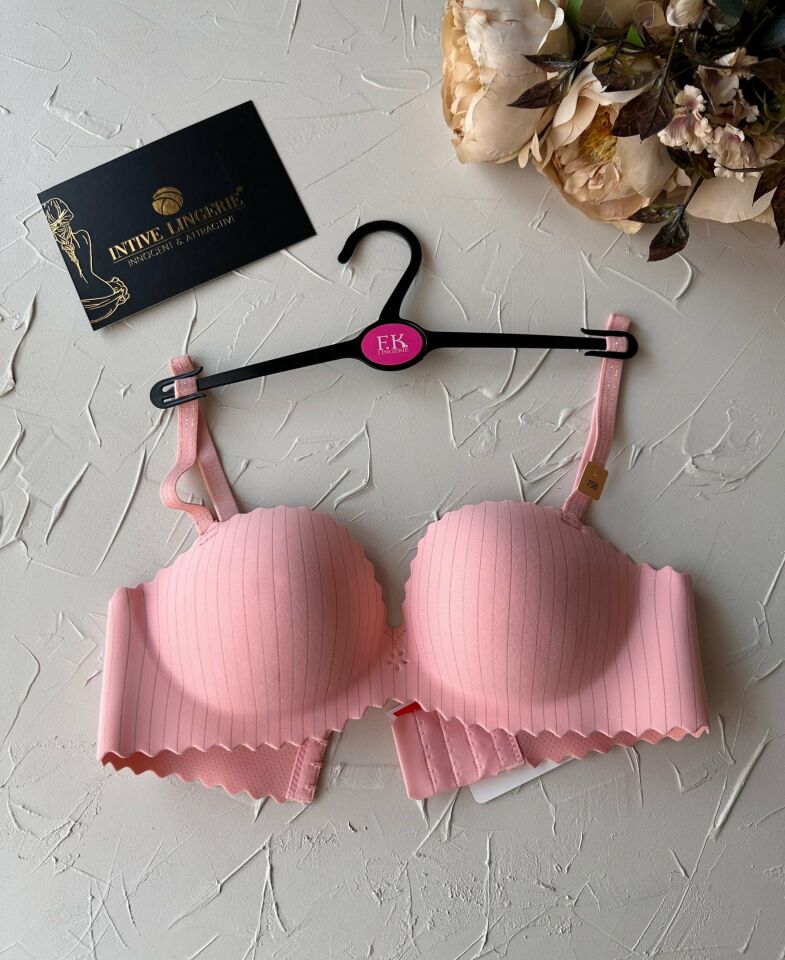 Jennie İthal Lazer Kesim Dikişsiz Parlak İpli El Kaplı Push-up Sütyen -FK1204 Pembe - 75B