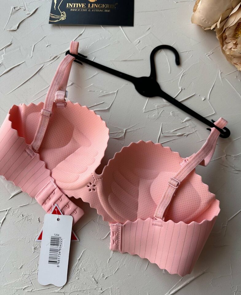 Jennie İthal Lazer Kesim Dikişsiz Parlak İpli El Kaplı Push-up Sütyen -FK1204 Pembe - 85B