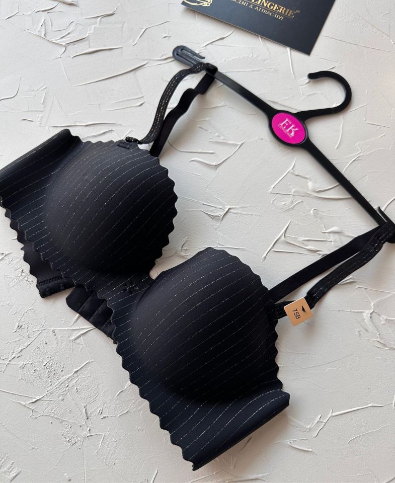 Jennie İthal Lazer Kesim Dikişsiz Parlak İpli El Kaplı Push-up Sütyen -FK1204 Siyah - 75B