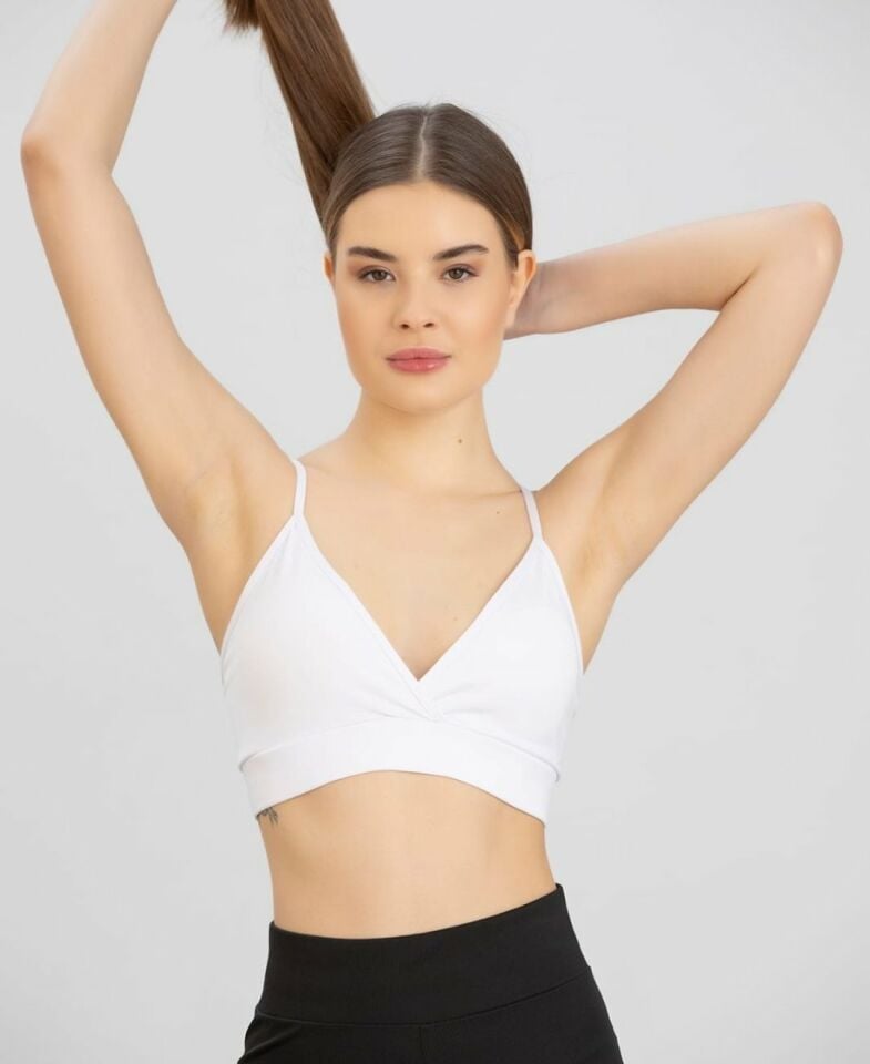 Aurafit Kaplı Arkası Çapraz Derin Dekolte İp Askılı Spor Sütyeni/Büstiyer-9026 Beyaz - M/L