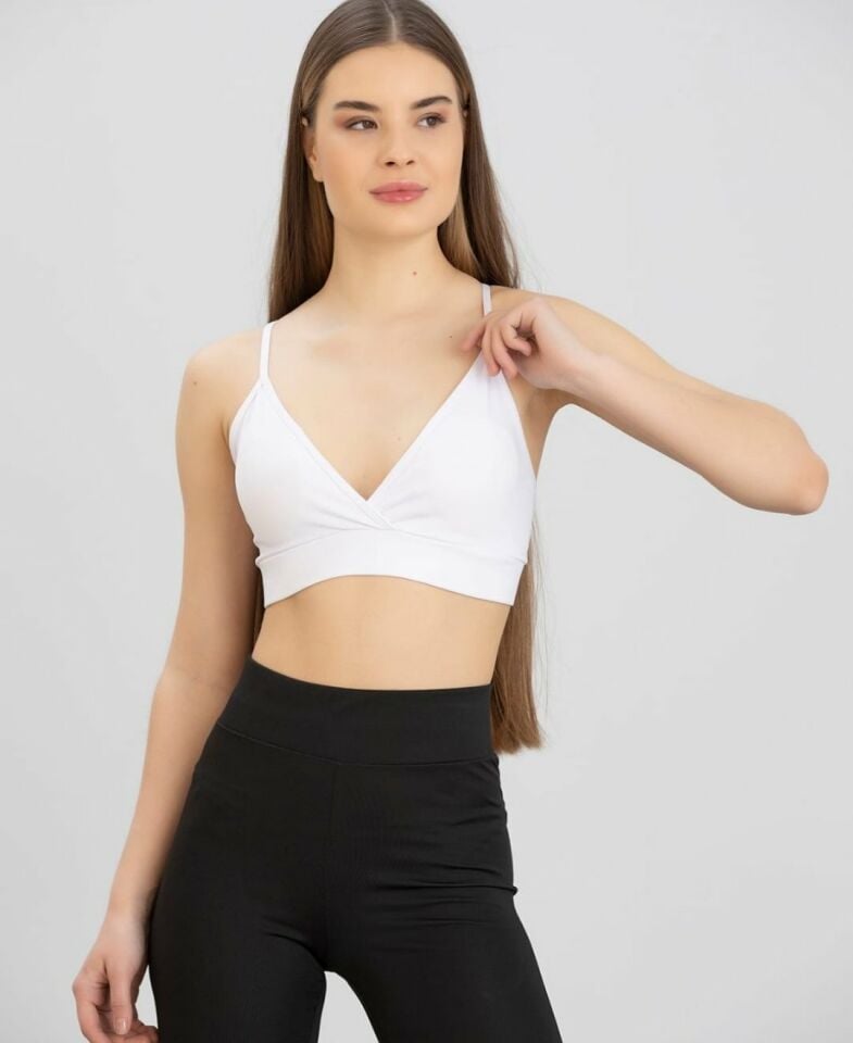 Aurafit Kaplı Arkası Çapraz Derin Dekolte İp Askılı Spor Sütyeni/Büstiyer-9026 Beyaz - M/L