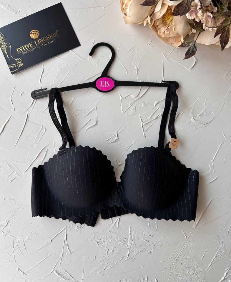 Jennie İthal Lazer Kesim Dikişsiz Parlak İpli El Kaplı Push-up Sütyen -FK1204 Siyah - 85B