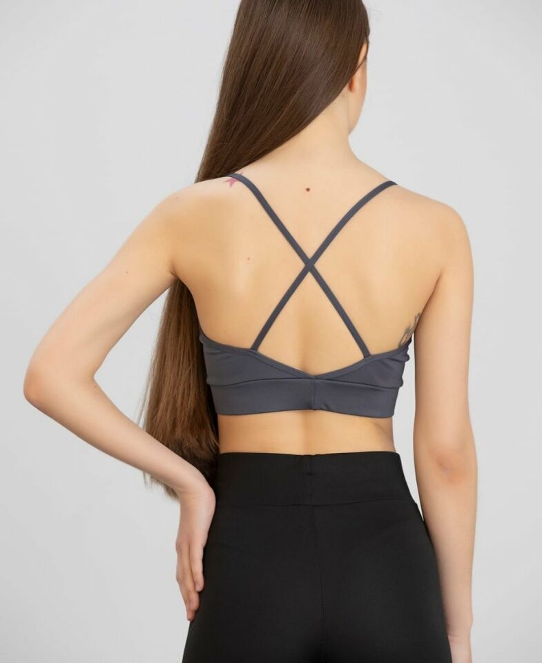 Aurafit Kaplı Arkası Çapraz Derin Dekolte İp Askılı Spor Sütyeni/Büstiyer-9026 Gri - M/L