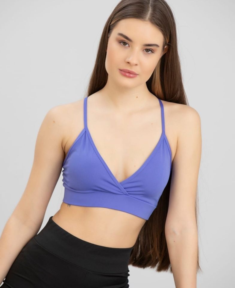 Aurafit Kaplı Arkası Çapraz Derin Dekolte İp Askılı Spor Sütyeni/Büstiyer-9026 Mavi - S/M