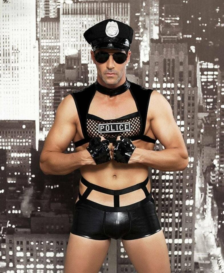 Erkek Fantezi Polis Adam Kostümü Siyah - S