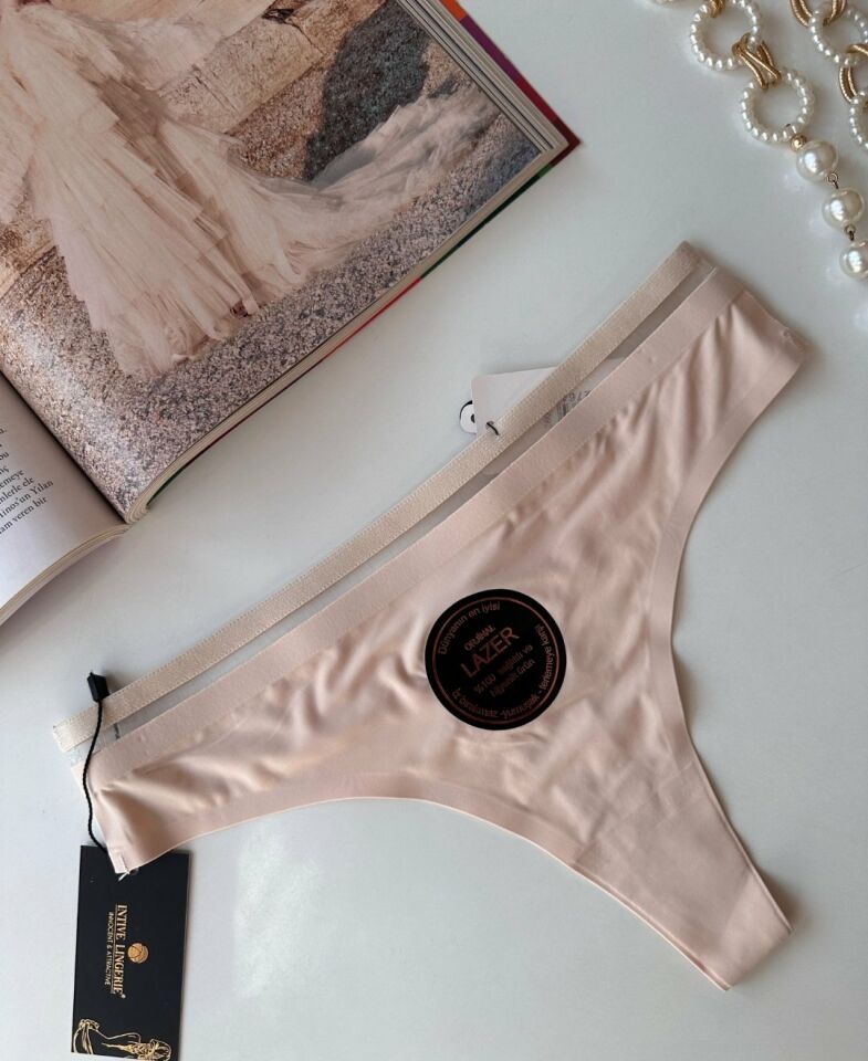 Orijinal Lazer Kesim Spandex Invisible Dikişsiz Transparan Detaylı Tanga- 2803 Siyah - XL