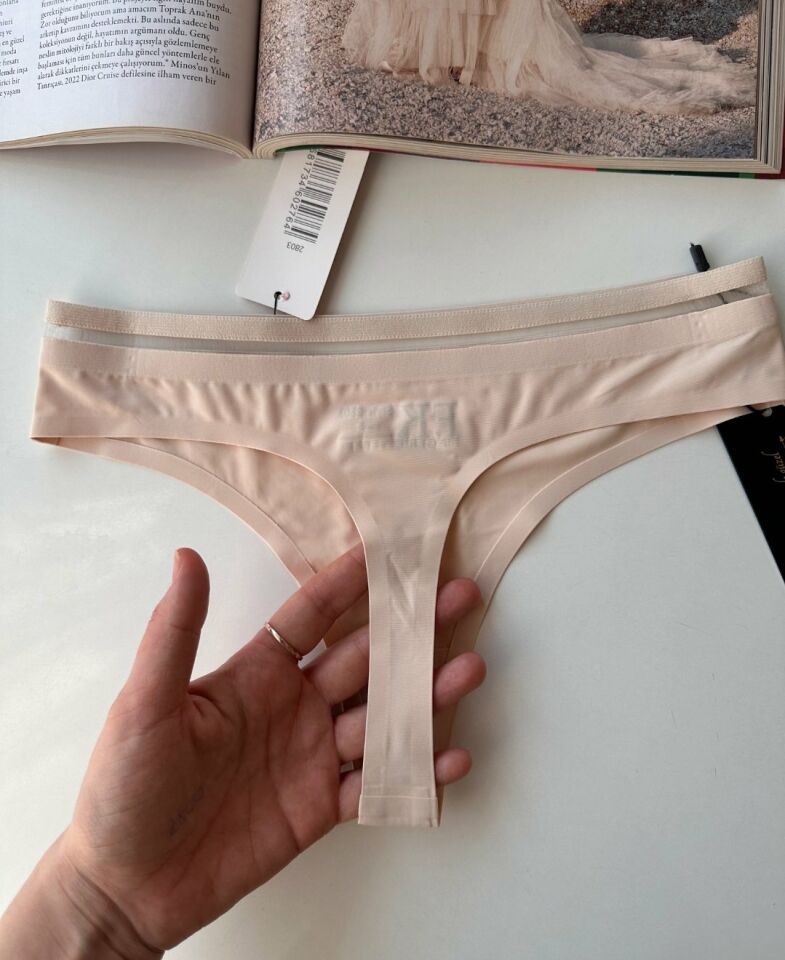 Orijinal Lazer Kesim Spandex Invisible Dikişsiz Transparan Detaylı Tanga- 2803 Siyah - XL
