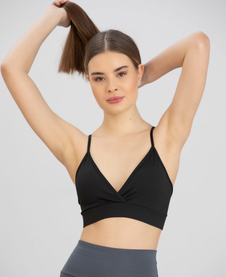 Aurafit Kaplı Arkası Çapraz Derin Dekolte İp Askılı Spor Sütyeni/Büstiyer-9026 Siyah - S/M