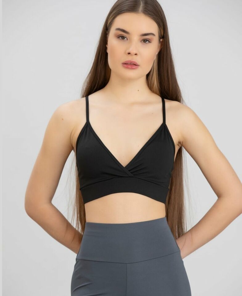 Aurafit Kaplı Arkası Çapraz Derin Dekolte İp Askılı Spor Sütyeni/Büstiyer-9026 Siyah - S/M