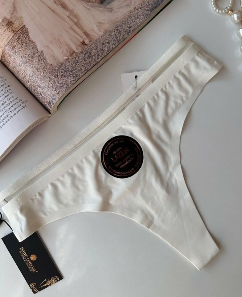 Orijinal Lazer Kesim Spandex Invisible Dikişsiz Transparan Detaylı Tanga- 2803 Beyaz - L