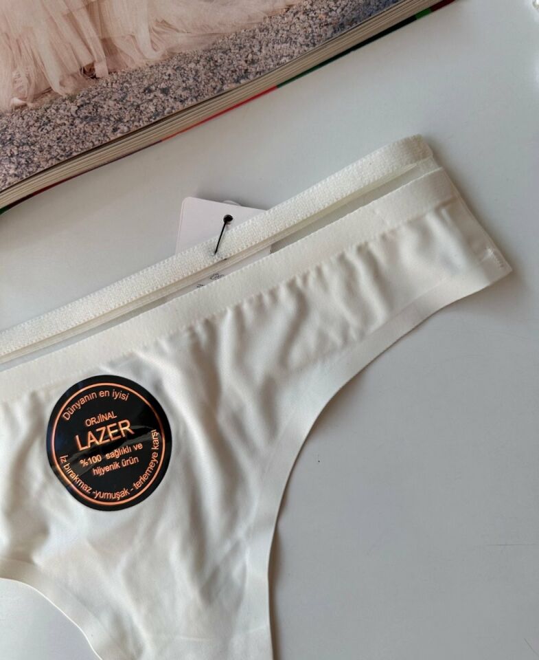 Orijinal Lazer Kesim Spandex Invisible Dikişsiz Transparan Detaylı Tanga- 2803 Beyaz - L