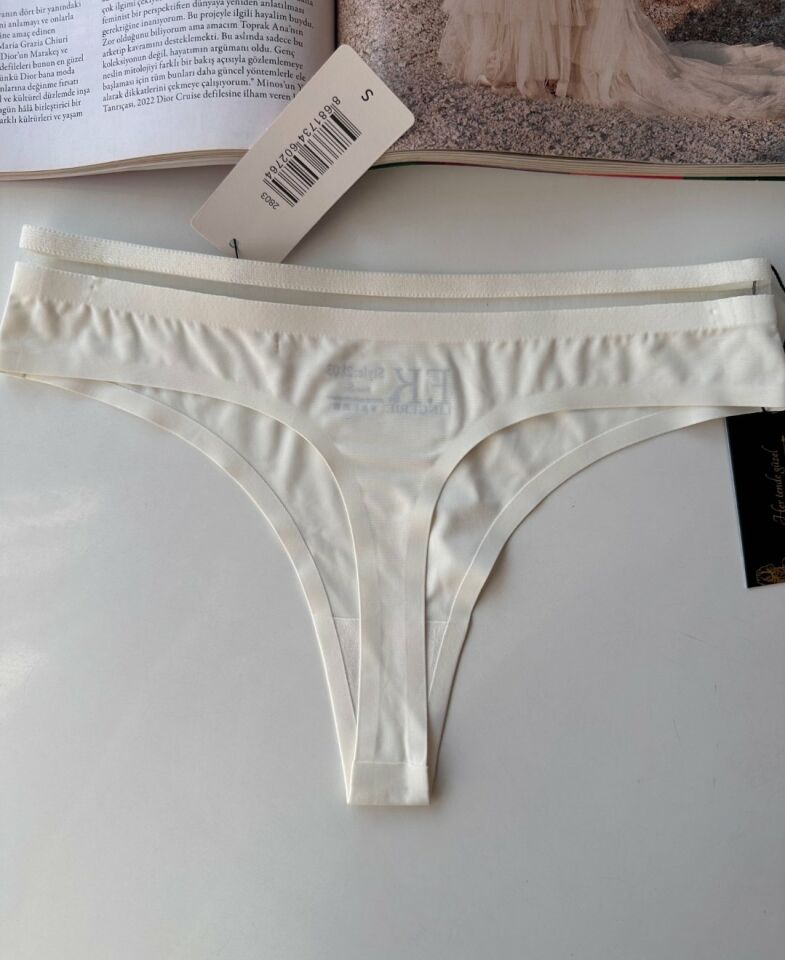 Orijinal Lazer Kesim Spandex Invisible Dikişsiz Transparan Detaylı Tanga- 2803 Beyaz - L