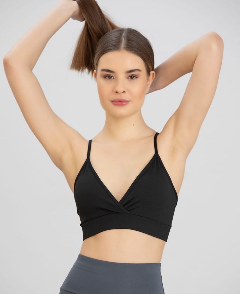 Aurafit Kaplı Arkası Çapraz Derin Dekolte İp Askılı Spor Sütyeni/Büstiyer-9026 Siyah - M/L