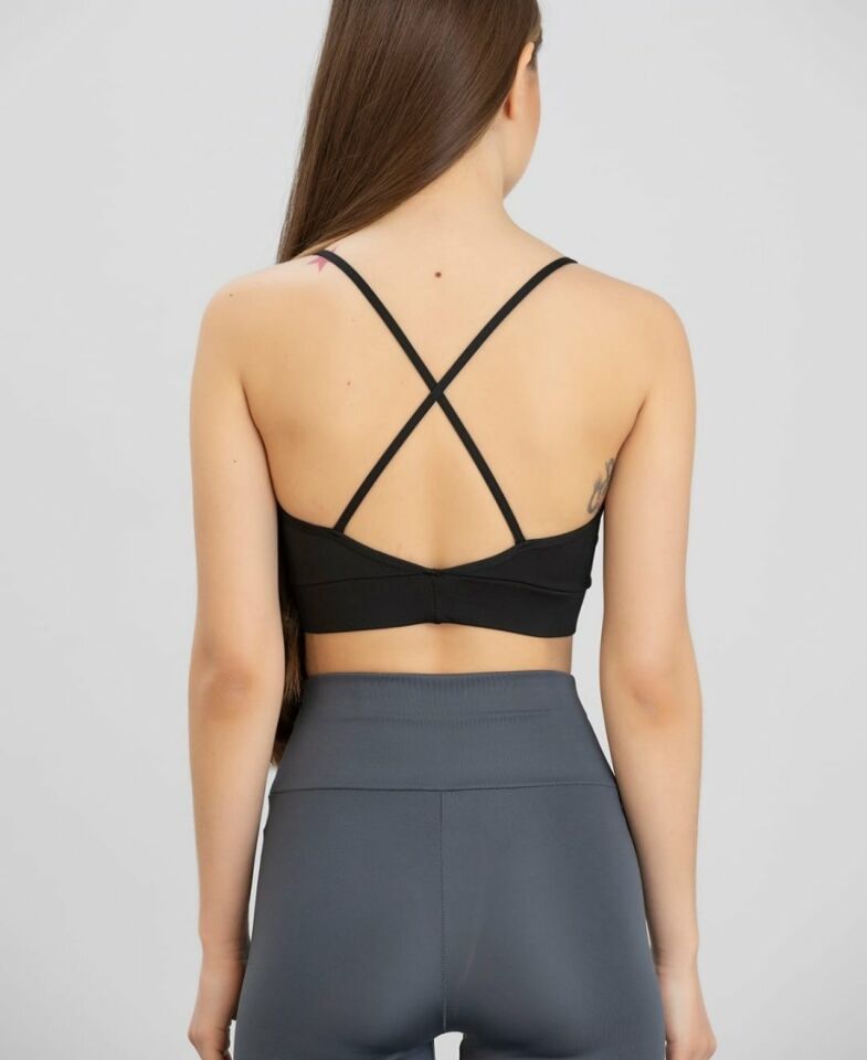 Aurafit Kaplı Arkası Çapraz Derin Dekolte İp Askılı Spor Sütyeni/Büstiyer-9026 Siyah - M/L