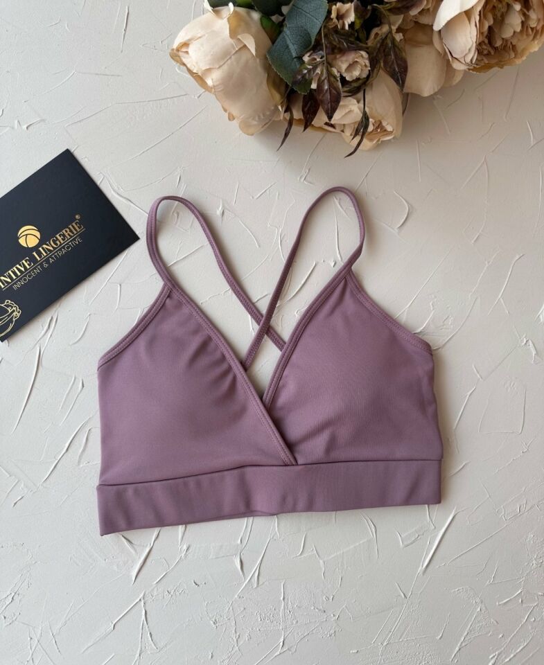 Aurafit Kaplı Arkası Çapraz Derin Dekolte İp Askılı Spor Sütyeni/Büstiyer-9026 Gül Kurusu - S/M