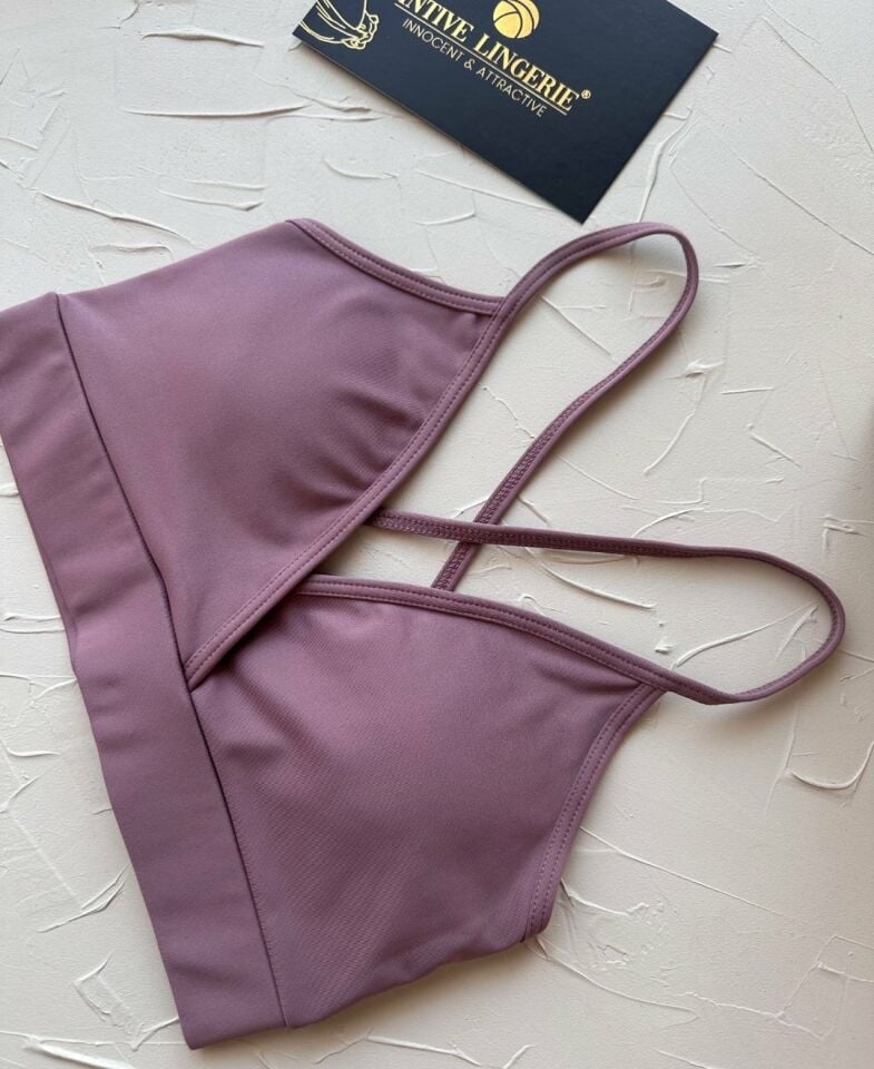 Aurafit Kaplı Arkası Çapraz Derin Dekolte İp Askılı Spor Sütyeni/Büstiyer-9026 Gül Kurusu - M/L
