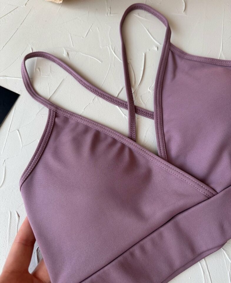 Aurafit Kaplı Arkası Çapraz Derin Dekolte İp Askılı Spor Sütyeni/Büstiyer-9026 Gül Kurusu - M/L