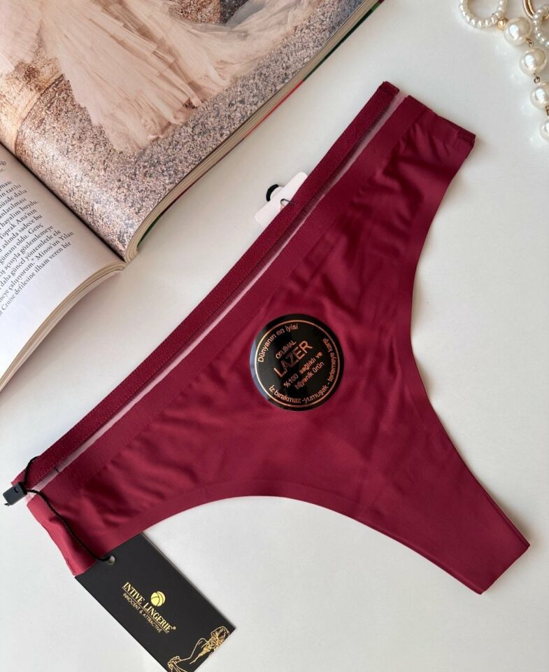 Orijinal Lazer Kesim Spandex Invisible Dikişsiz Transparan Detaylı Tanga- 2803 Bordo - M
