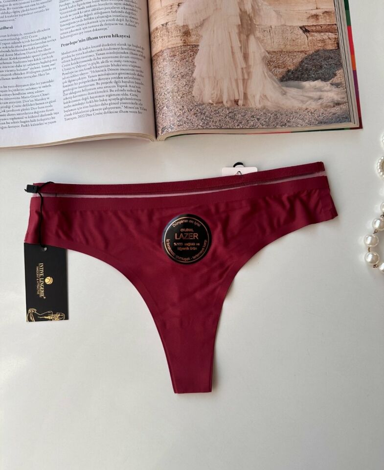 Orijinal Lazer Kesim Spandex Invisible Dikişsiz Transparan Detaylı Tanga- 2803 Bordo - M