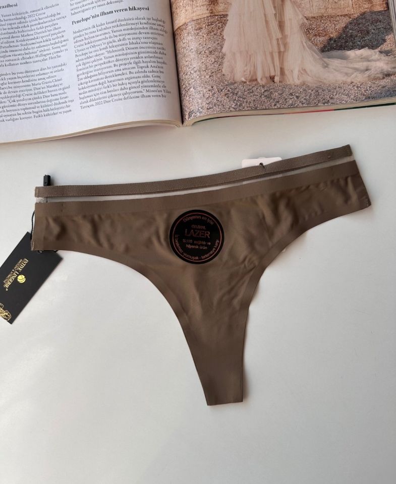 Orijinal Lazer Kesim Spandex Invisible Dikişsiz Transparan Detaylı Tanga- 2803 Haki Yeşil - S