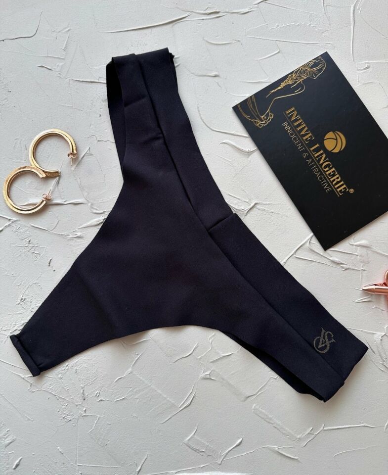 Intive Lazer Kesim VS Logolu Rahat Şık Beli V Kesim Tanga (Bej-Siyah-Beyaz) Siyah - Standart